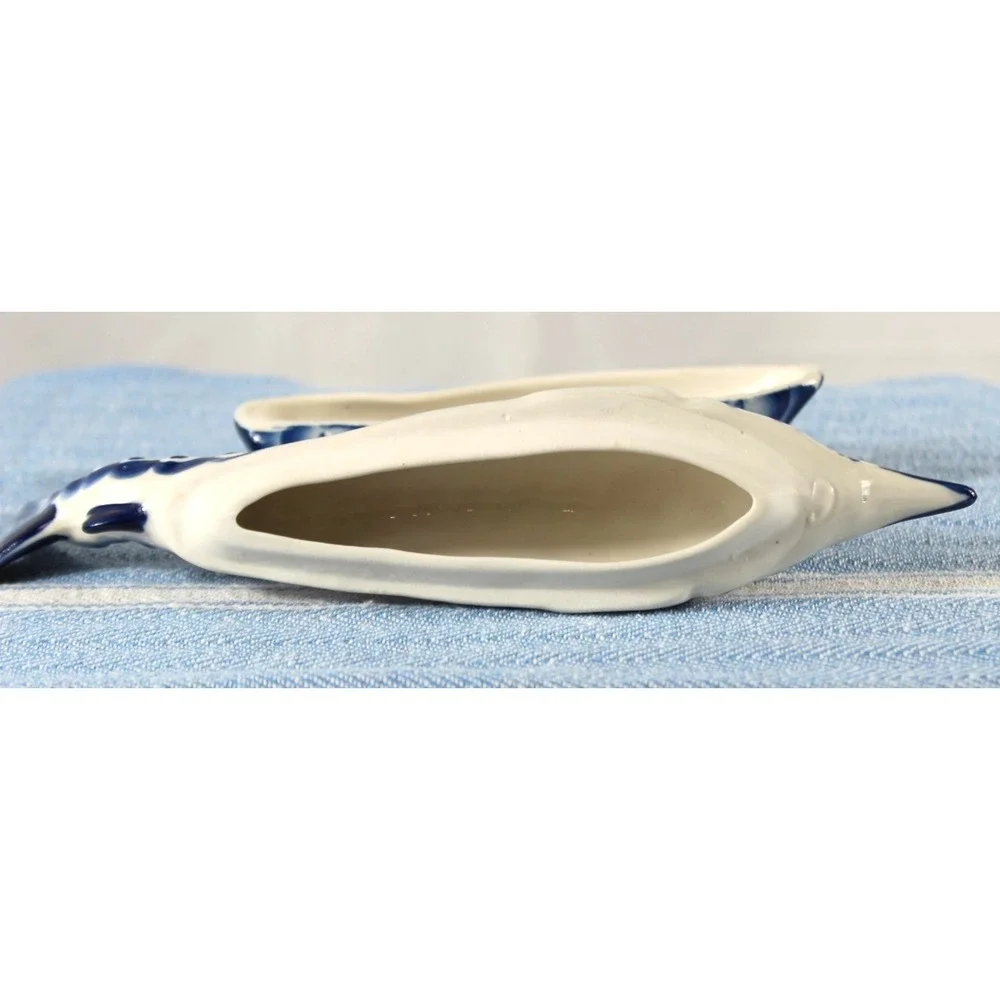 Gzhel Caviar Dish Sturgeon Fish Shape Handmade Blue/White 7